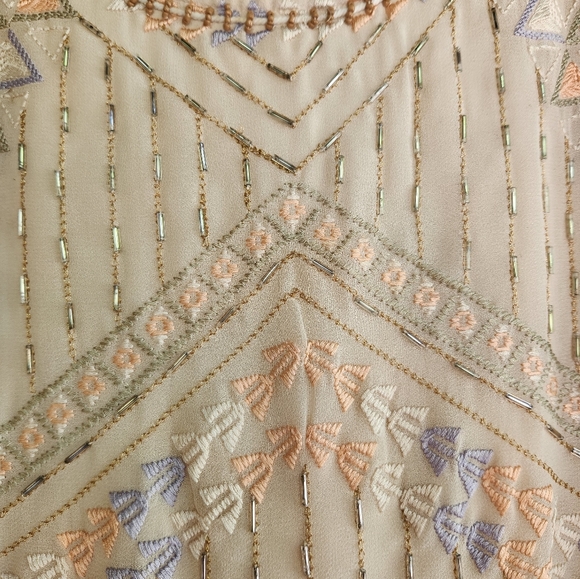 Free People Boho Flapper Shift Beaded Embroidered Backless Mini Dress - Cream - Picture 9 of 15